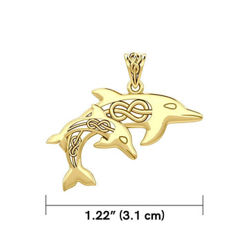 Celtic Double Dolphins 14 K Solid Gold Pendant GPD5692 - Jewelry
